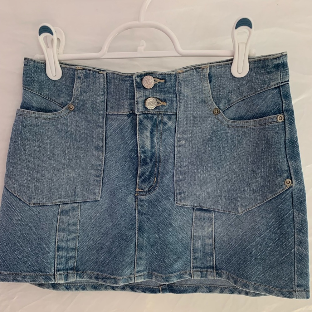 Jean Mini Skirt, Front Pocket & Double Buttons